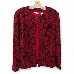 Vintage Laura Ashley red rose floral print open front cardigan jacket size XL